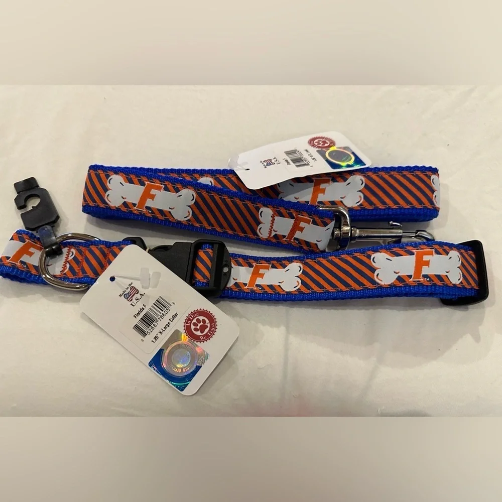 University Of Florida Gators XL Dog Collar & Leash Combo Made in U.S.A 6 Ft. NEW